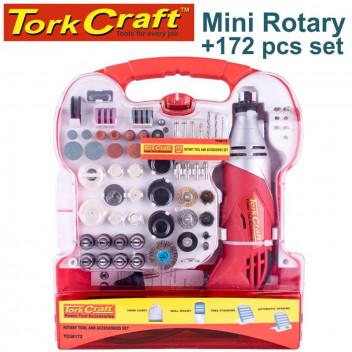 TORK CRAFT MINI ROTARY TOOL 170W AND ACCESSORY KIT 172 PC IN PLASTIC CASE