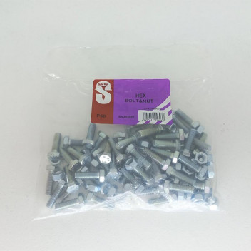 HEXAGON BOLT AND NUT 8X25MM 25PACK
