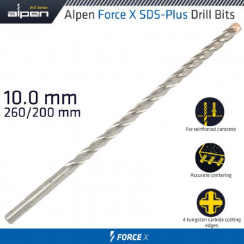 ALPEN FORCE X 10.0 X 260/200 SDS-PLUS DRILL BIT X4 CUTTING EDGES