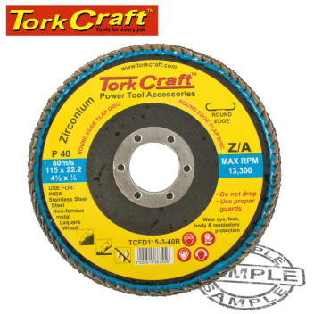 TORKCRAFT FLAT 40 GRIT ZARCONIUM ROUND EDGE FLAP DISC