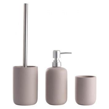 BROWN 3 PIECE BATHROOM BRUSH AND DISPENSER SET