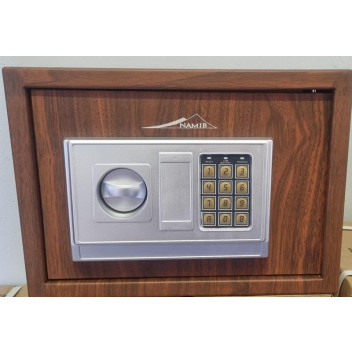 BROWN WOOD PISTOL SAFE WITH KEYPAD