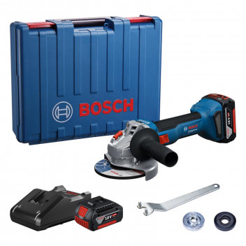 BOSCH CORDLESS GRINDER KIT WITH CHARGER AND 125MM CASE 18V 2X4.0AH