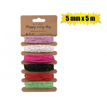 RAFFIA TWINE CRAFT 6 ASSORTED COLOURS 5MMX5MM