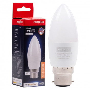 EUROLUX PREMIUM LED CANDLE BULB B22 5W DIMM 3000K