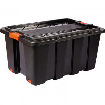 BLACK STORAGE BOX WITH WHEELS 150L 590X440X890MM