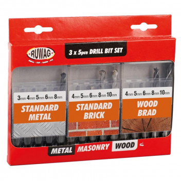 RUWAG 15PIECE COMBO SET WOOD/BRICK/METAL BIT SET