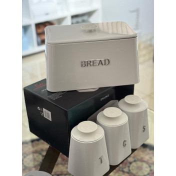 OPULENCE WHITE BREAD BIN PLUS 3 CANNISTER SET 4PIECE
