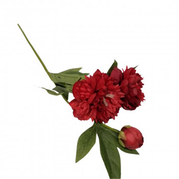PEONY 3 HEAD RED ARTIFICIAL FLOWER