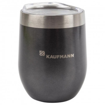 KAUFMANN GREY DOUBLE WALL WINE TUMBLER WITH LID 350ML