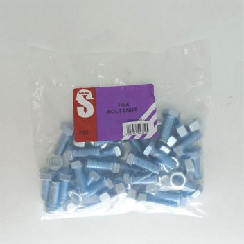 HEXAGON BOLT AND NUT 10X25MM 25PACK