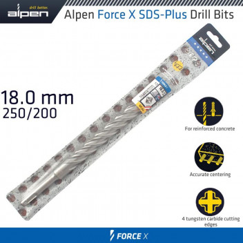 ALPEN FORCE X 18.0 X 250/200 SDS-PLUS DRILL BIT X4 CUTTING EDGES