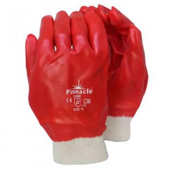 PVC GLOVE KNIT WRIST CUFF SMOOTH RED 27CM