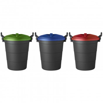 RED, BLUE AND GREEN LID POLYPROPYLENE REFUSE BIN SET 3PIECE  70L