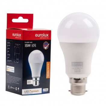 EUROLUX BULB A60 B22 WARM WHITE 15W 240V