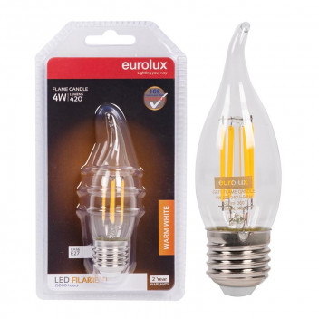 EUROLUX WARM WHITE CANDLE FLAME FILAMENT LED BULB E27 4W 240V