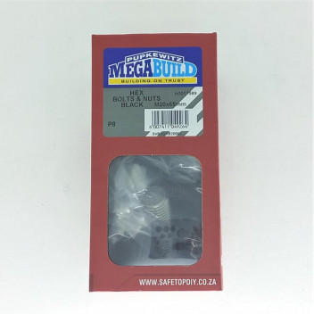 BLACK HEXAGON BOLTS AND NUTS M20X65MM P8