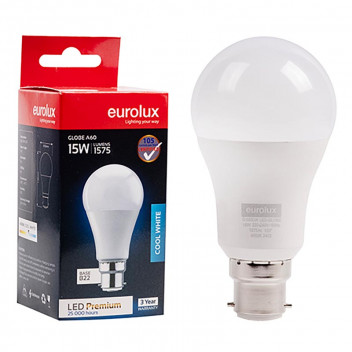 EUROLUX BULB A60 B22 COOL WHITE 15W 240V