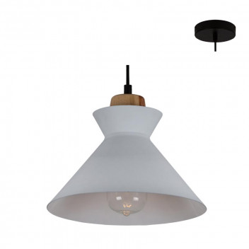 EUROLUX WHITE AND WOOD CHARLOTTE PENDANT LIGHT 255MM