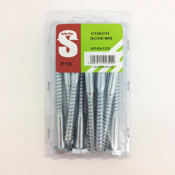 SAFETOP ZINC HEXAGON COACH SCREW 10X125MM 10PER PACK