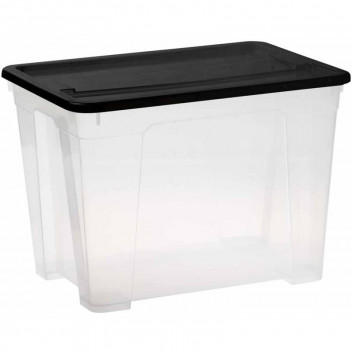 CLEAR POLY STORAGE BOX WITH BLACK LID 21L