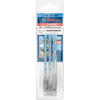BOSCH HEX-9 MULTI CONSTRUCTION DRILL BIT SET 5/6/8MM X 100MM