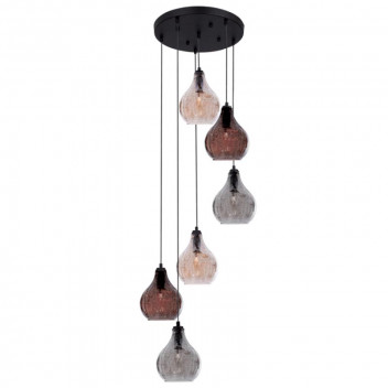 BRIGHTSTAR BLACK METAL PENDANT LIGHT WITH CRACKLED GLASS
