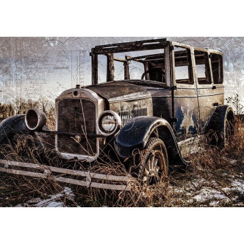 VINTAGE CAR IN FIELD DECOUPAGE A4