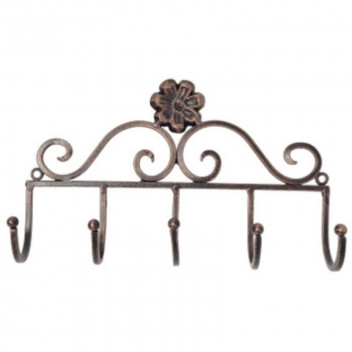 METAL FLOWER BURNT COPPER HOOK 5HOOKS 22X4X13CM