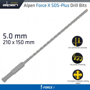 ALPEN FORCE X 5.0 X 210/150 SDS-PLUS DRILL BIT X4 CUTTING EDGES