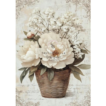 CREAM PEONY BASKET DECOUPAGE A3