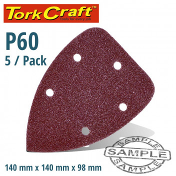 VELCRO TRIANGLE SANDING SHEET WITH HOLES 60 GRIT 140X98MM 5 PER PACK