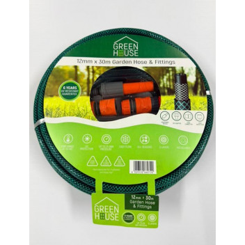 GREEN HOUSE GARDEN HOSE WITH FITTINGS 12MMX30M