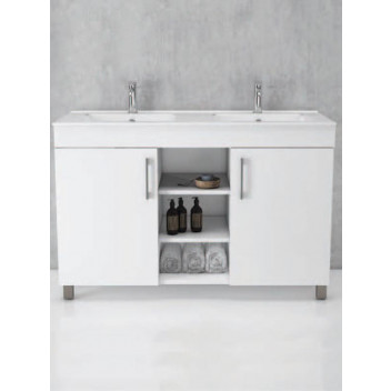 FREESTANDING WHITE DOUBLE DOOR WOOD BATHROOM CABINET 850X1200X470MM