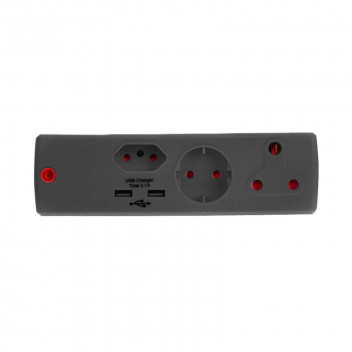 ELECTRICMATE BLACK 1X16AMP + 1X5AMP + SCHUKO +2.1AMP USB ADAPTOR