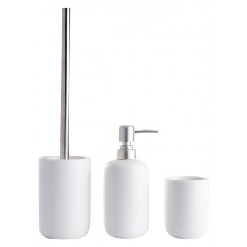 WHITE 3 PIECE BATHROOM BRUSH AND DISPENSER SET