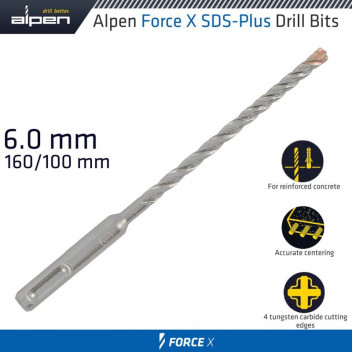 ALPEN FORCE X 6.0 X 160/100 SDS-PLUS DRILL BIT X4 CUTTING EDGES