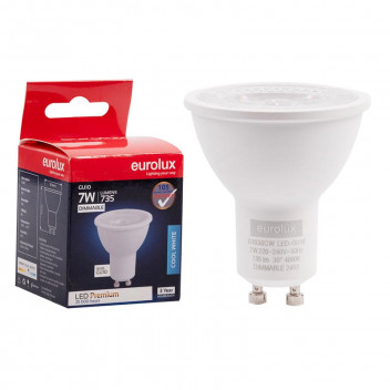 EUROLUX LED BULB GU10 COOL WHITE DIMMABLE 7W 240V