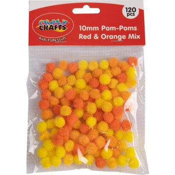 RED AND ORANGE POM POMS CRAFT 10MM 120PIECE