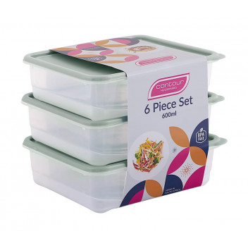CONTOUR SAGE PLASTIC CONTAINER SET 3X600ML