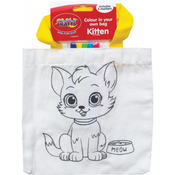 KITTEN CRAFT COLOUR YOUR OWN BAG INCLUDING 5XMARKERS 30X20CM