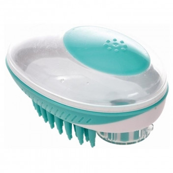 PET BRUSH WITH SOAP DISPENSER GREEN.