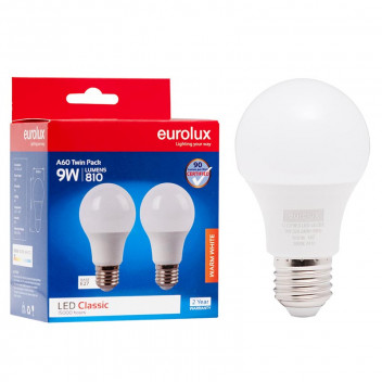 EUROLUX LED BULB A63 E27 G1079ES WARM WHITE 9W 2 PACK