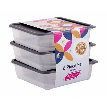 CONTOUR CHARCOAL PLASTIC CONTAINER SET 3X600ML