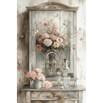 BLUSH ROSES AND GLASS DECOUPAGE A3