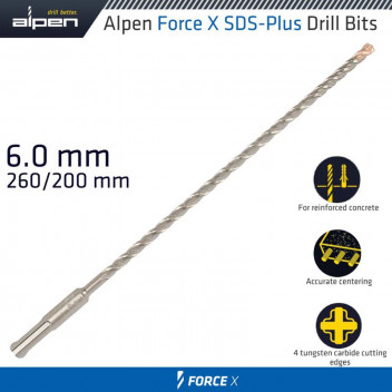 ALPEN FORCE X 6.0 X 260/200 SDS-PLUS DRILL BIT X4 CUTTING EDGES