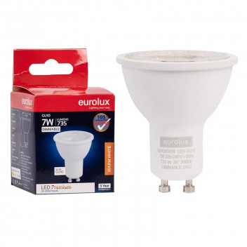 EUROLUX LED BULB GU10 WARM WHITE DIMMABLE 7W 240V