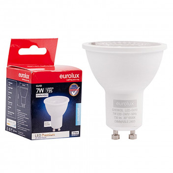 EUROLUX PREMIUM CLEAR LED GU10 BULB 7W DIMMABLE 6500K
