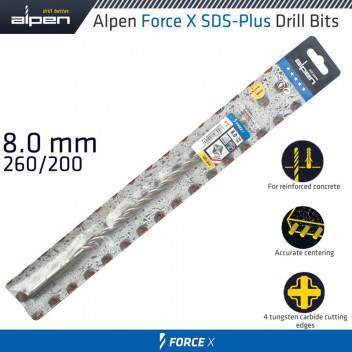 ALPEN FORCE X 8.0 X 260/200 SDS-PLUS DRILL BIT X4 CUTTING EDGES