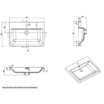 CLEAR CUBE MILAN BASIN WHITE 600MM